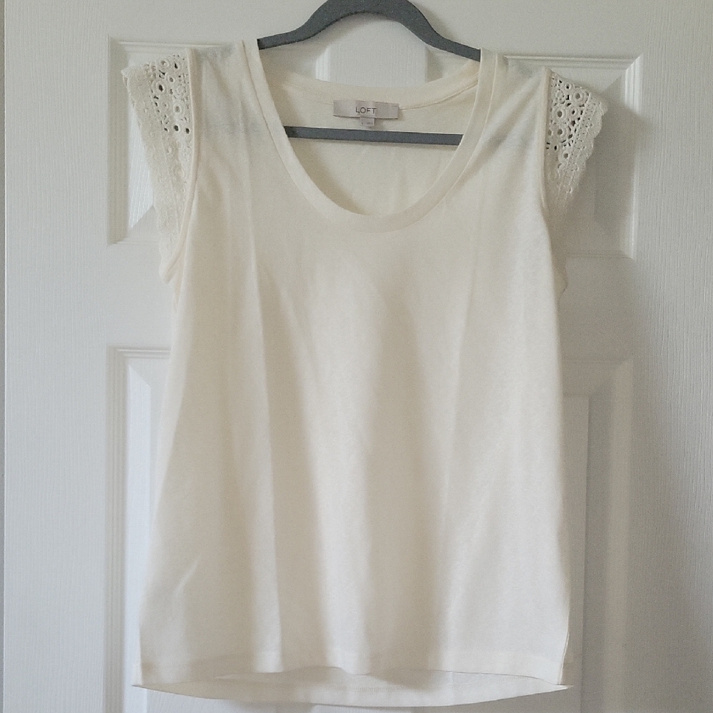 LOFT Cream Lace Accent Blouse